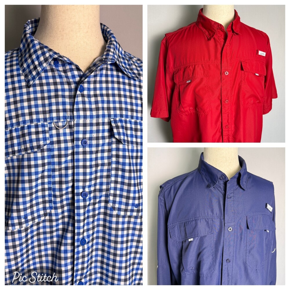 Habit Men's Fishing Shirts Lot of 3 Size XL Outdoor Performance Red Blue Plaid